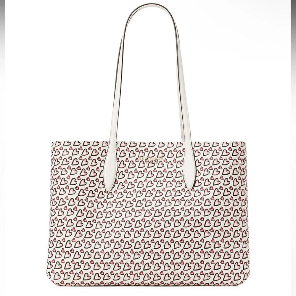 NWT 2pc Kate Spade Large All Day Heart Print PVC Tote and zip pouch - Picture 5 of 5